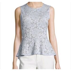 BCBC Maxazria Womens Keren Peplum Top Sz S Nude Mesh Lace Haze Overlay Soft Girl